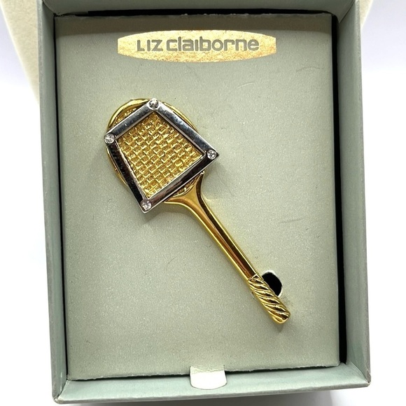 Vintage Jewelry Signed Liz Claiborne Figural Lovely Tennis Racquet Pin Brooch - Picture 1 of 12